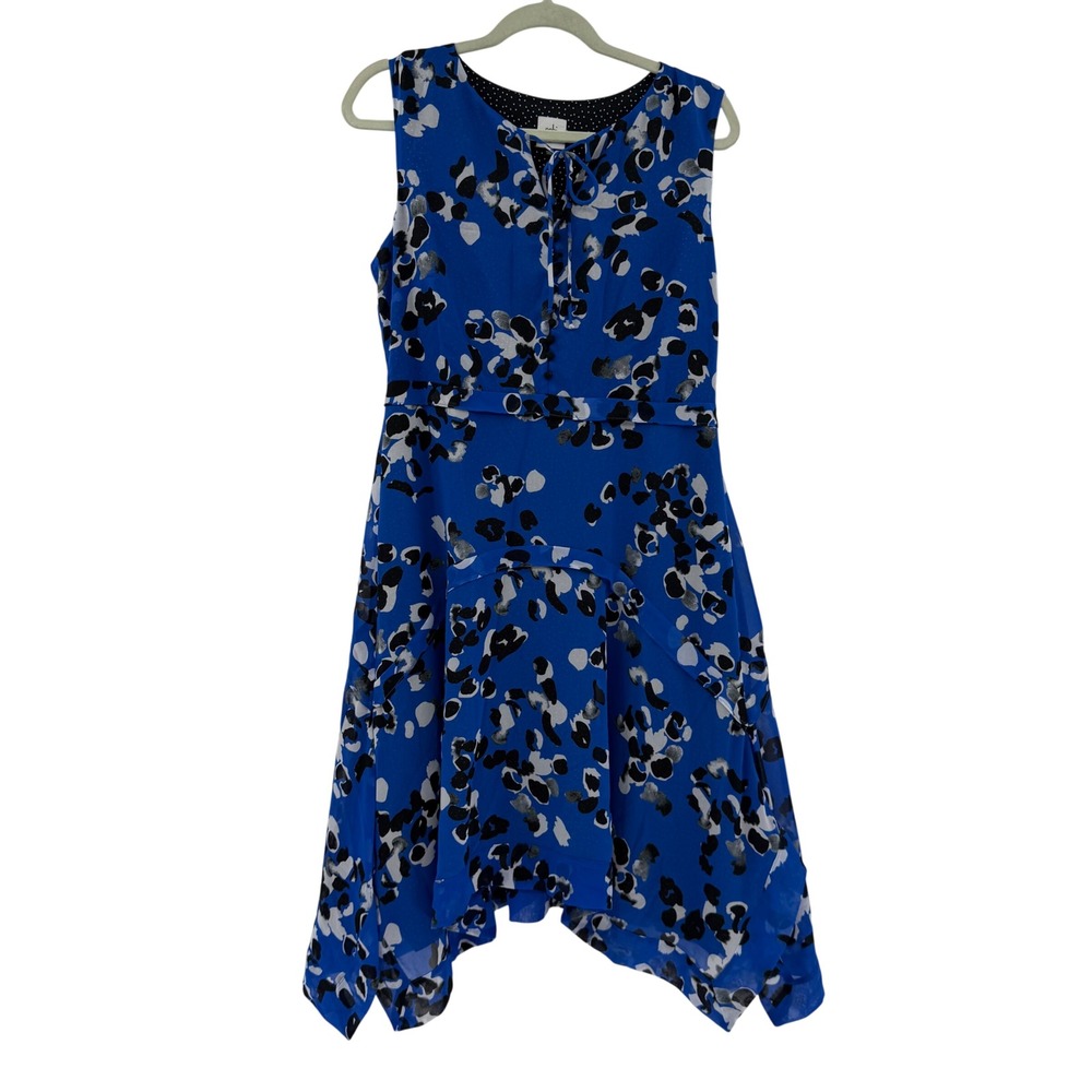 CAbi Untamed Electric Blue Black White Print Dress Sleeveless 5576 Medium